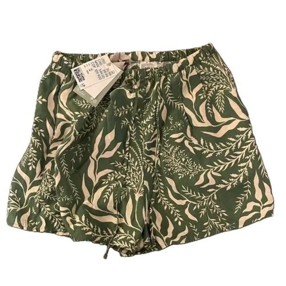 HM Womens Green Botanical Leaf Print Drawstring Shorts Size XS New 12370430